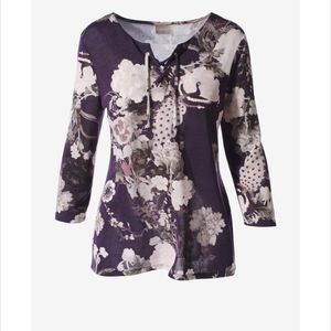 NWOT CHICO'S size 0  Asian Influence Lace-Up Top